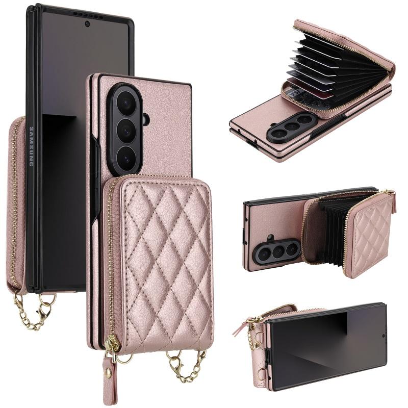 For Samsung Galaxy Z Fold 8 Ultra 7 6 5 Long Lanayrd Leather Zip Wallet Multi Card Phone Case Crossbody Flip Purse Holder Cover