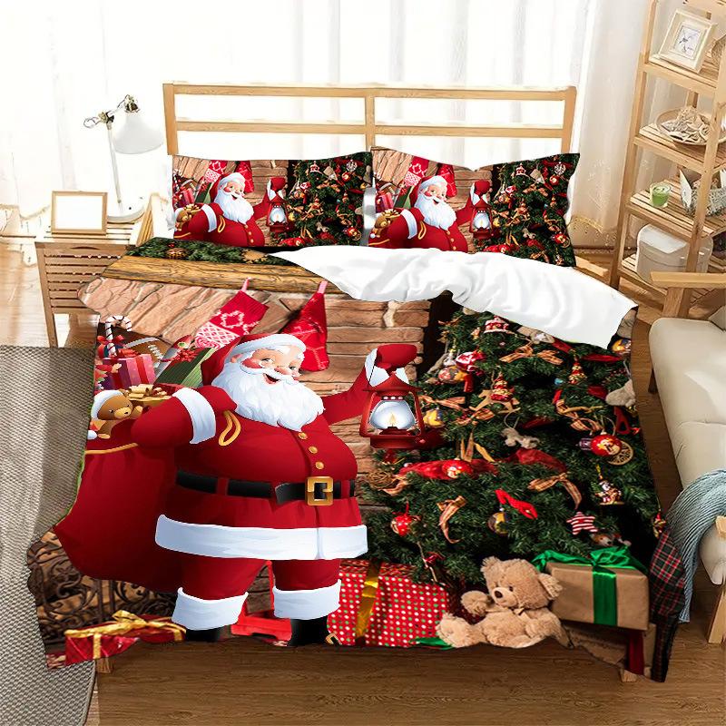 Three-Piece Quilt Cover Christmas Series 3D Digital Printing Bedding