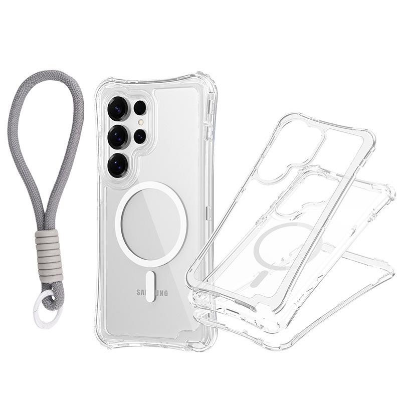 For Samsung S25 ULTRA Magnetic Transparent Three-in-one Mobile Phone Case with Strap