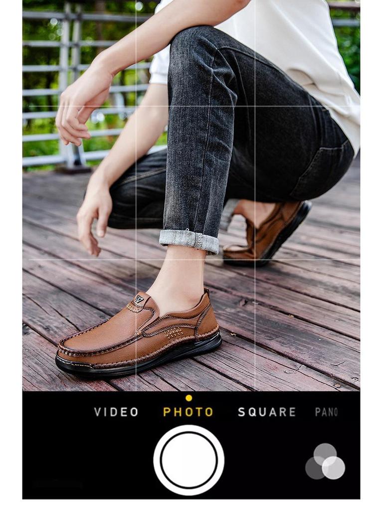 Men's Soft-Soled Leather Slip-On Loafers - Lightweight Casual Design