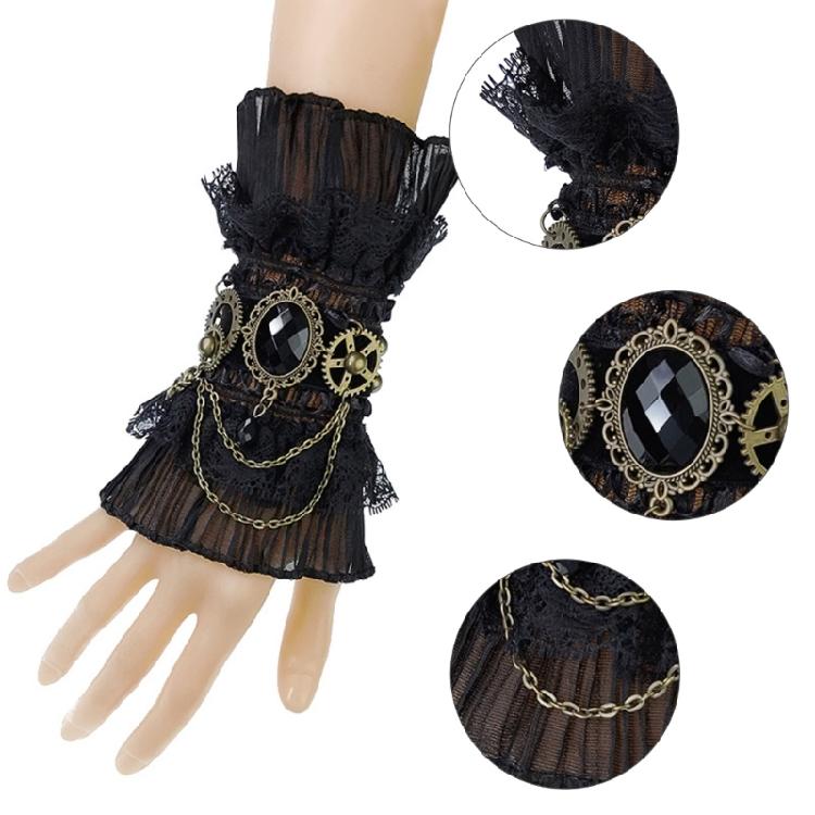 Steampunk Ruffled Lace Fake Sleeve Wrist Cuffs Halloween Arm Warmer Bracelet