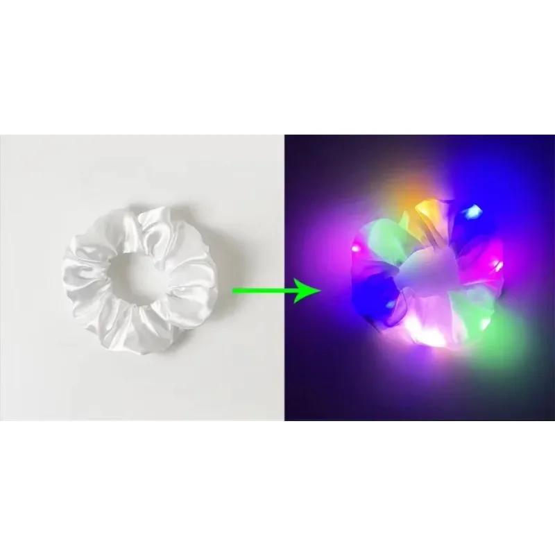 1pcs LED Luminous Hair Scrunchies Light Up Hair Scrunchies Elastic Light Women Girls Hair Bands for Halloween Christmas Party