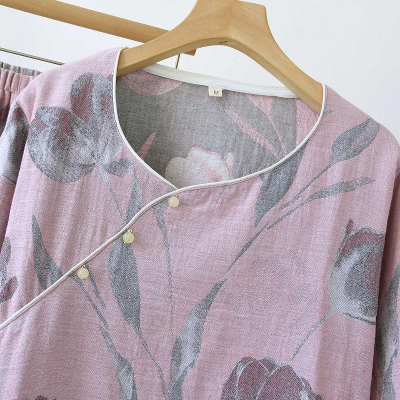 2026 Jaro a Podzim Nová Dámská Pyžamová Souprava 100% Bavlna Starožitný Žakár Dlouhý Rukáv Dlouhé Kalhoty Dvou dílná Domácí Souprava