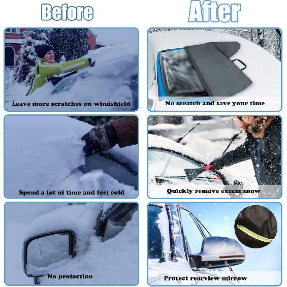 Car Windshield Snow Cover For Ice And Snow- Durable 600D Oxford Fabric With Side Mirror Covers Ice Scrapers Waterproof Windproof Dustproof Windshield