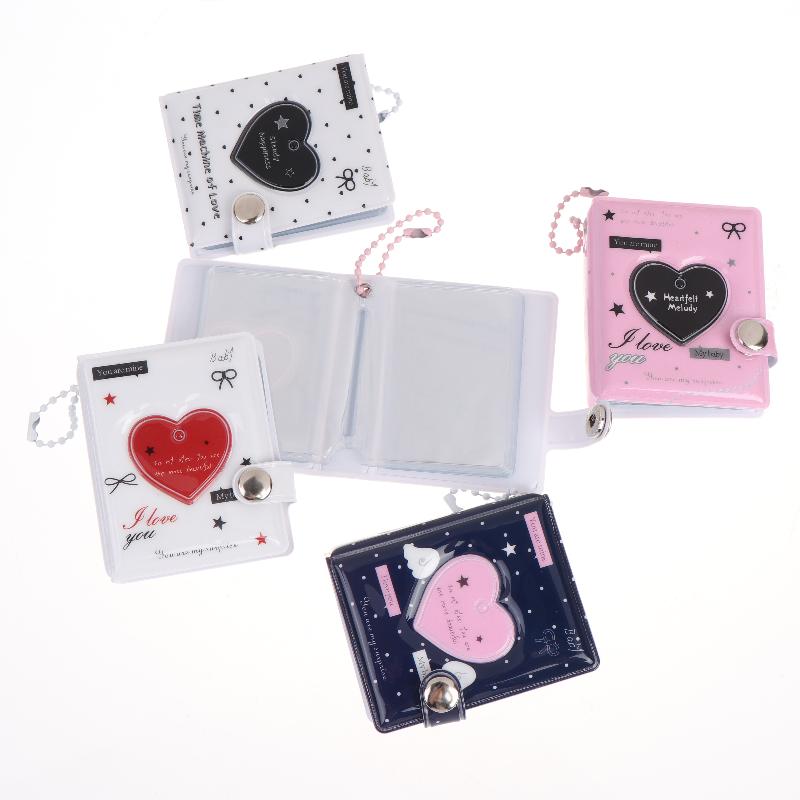 Mini Cute Heart Photocard Album 32 Pockets Portable Clear Kpop Card Holder for Idol Collectibles Travel Souvenir Gift