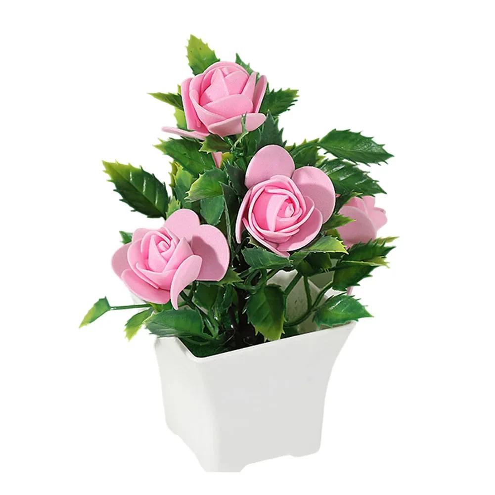 Simulated Potted Plant Artificial Rose Potted Plant Realistic Artificial Rose Bonsai Decor Set Vibrant Color For Home For Room