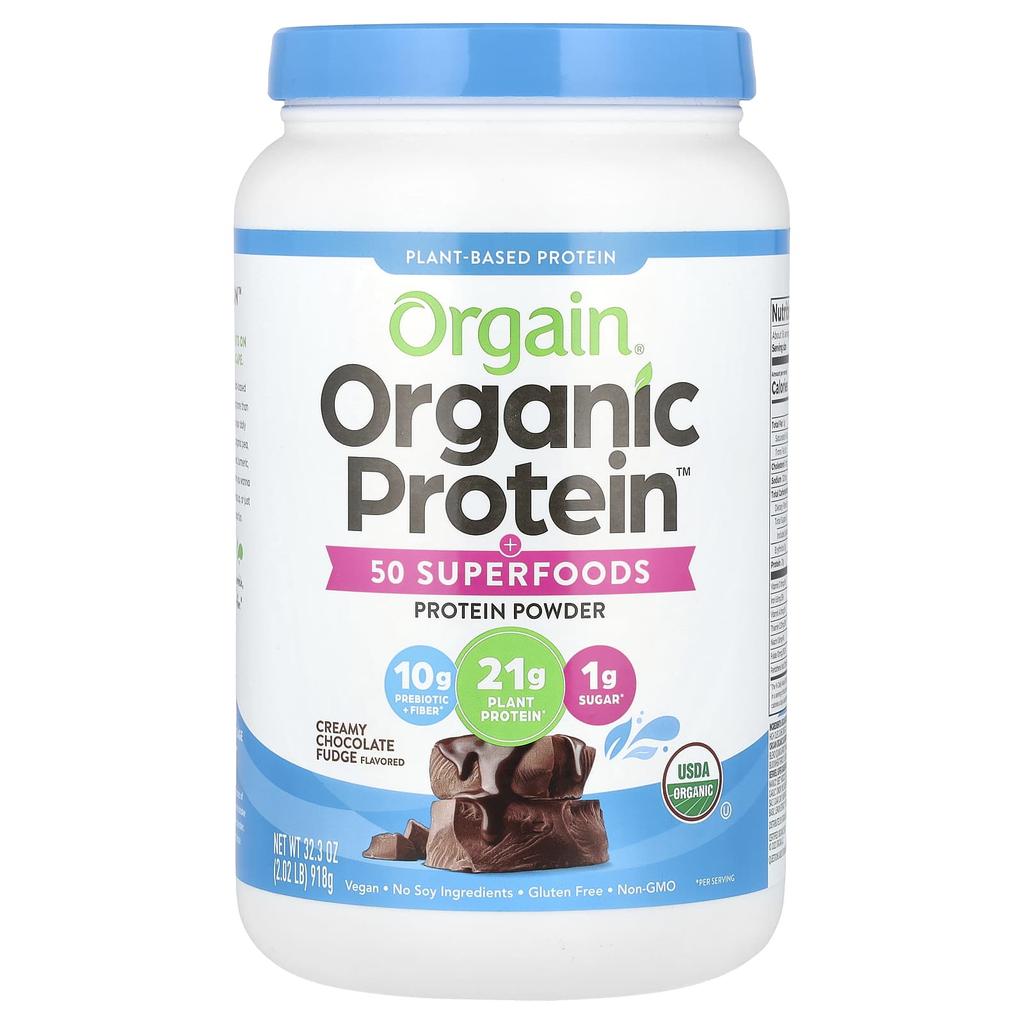 Organic Protein & Superfood Powder, Plant Source, Creamy Chocolate Fudge, 918G (2.02Lbs)