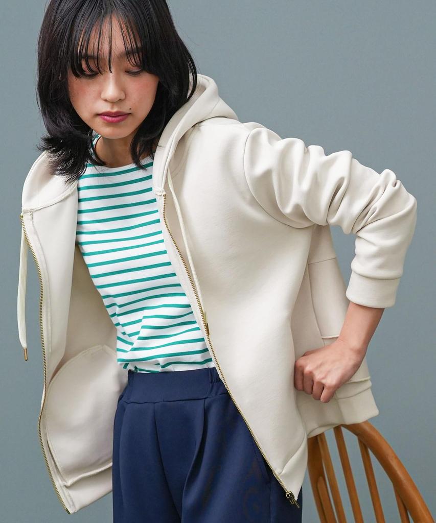 Milliandeni Back Frill Long Size M Women's Zip-Up Hoodie, Sleeve, Ivory,