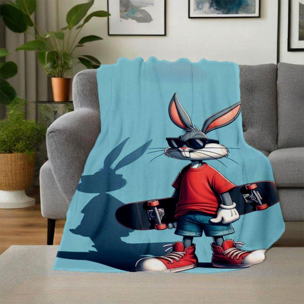 "Skateboarding Bugs Bunny Wall Art Print"Blanket Flannel Throw Blanket for Sofa, Bed, Travel, Camping, Office