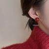 Cherry Red Vintage Daily Stud Earrings For Women Small Design Ear Jewelry