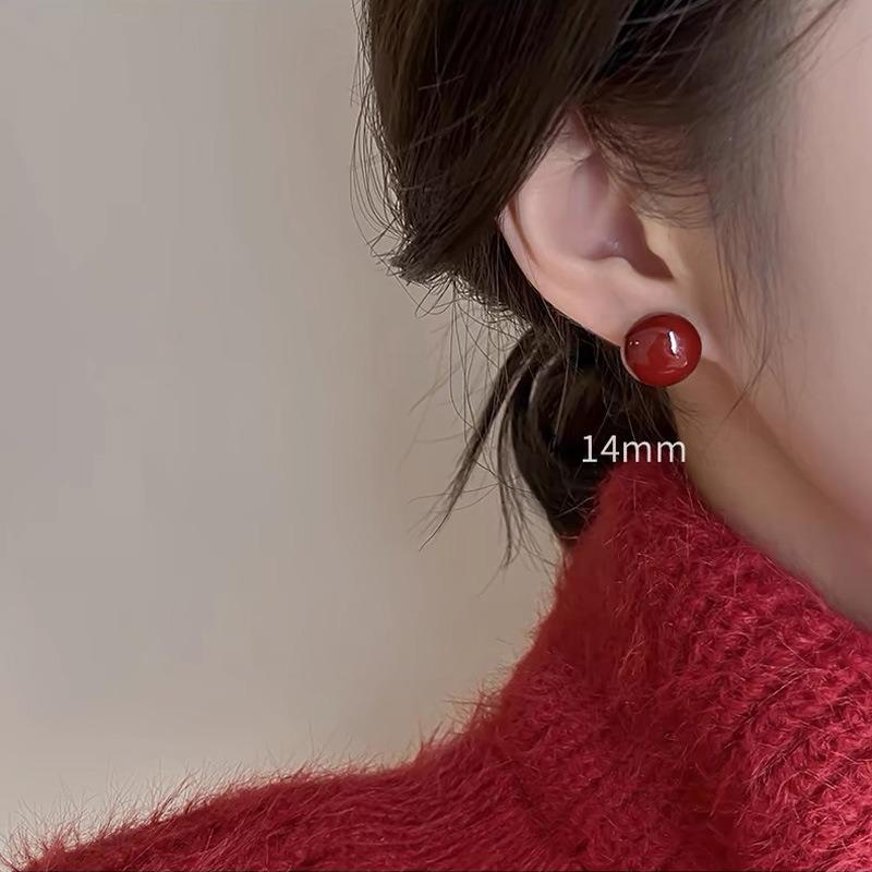 Cherry Red Vintage Daily Stud Earrings For Women Small Design Ear Jewelry