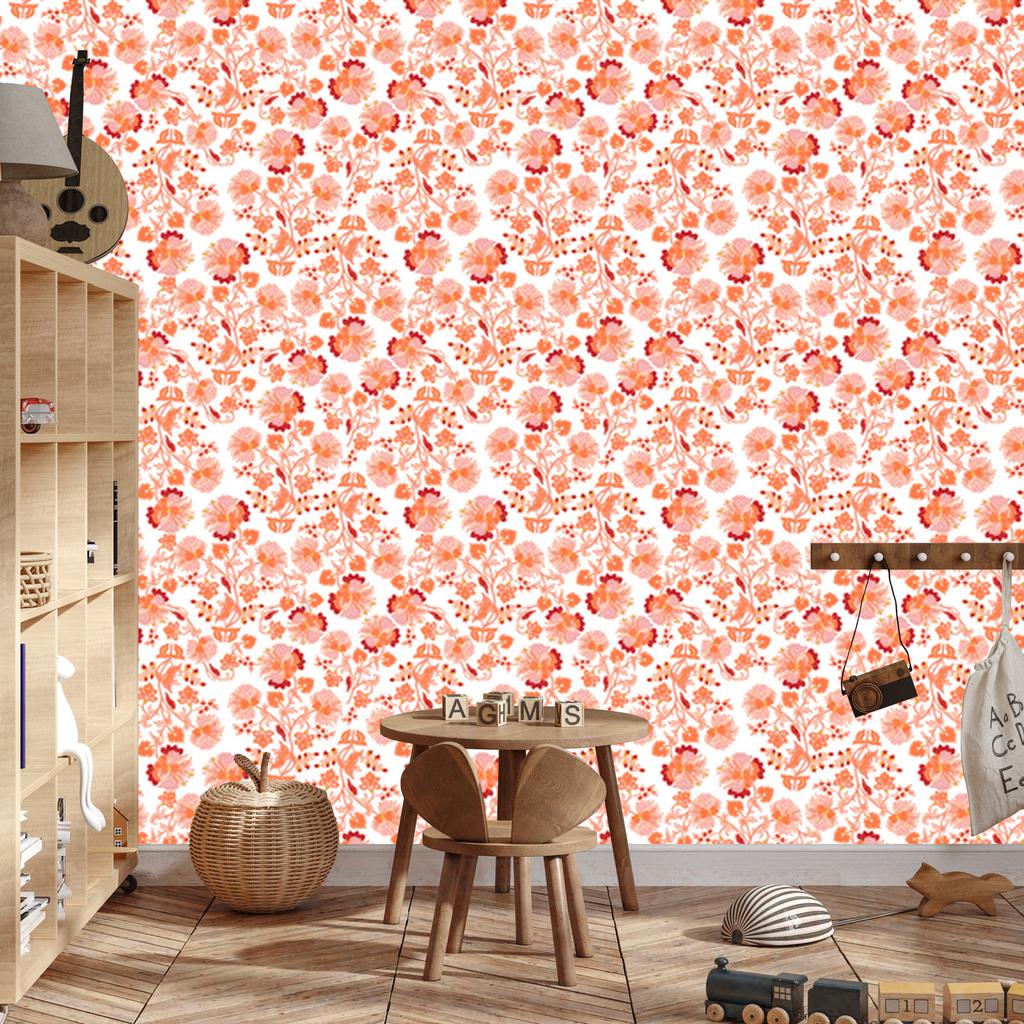 Peach and Coral Flowers Wallpaper for Living Room and Bedroom 50x1000