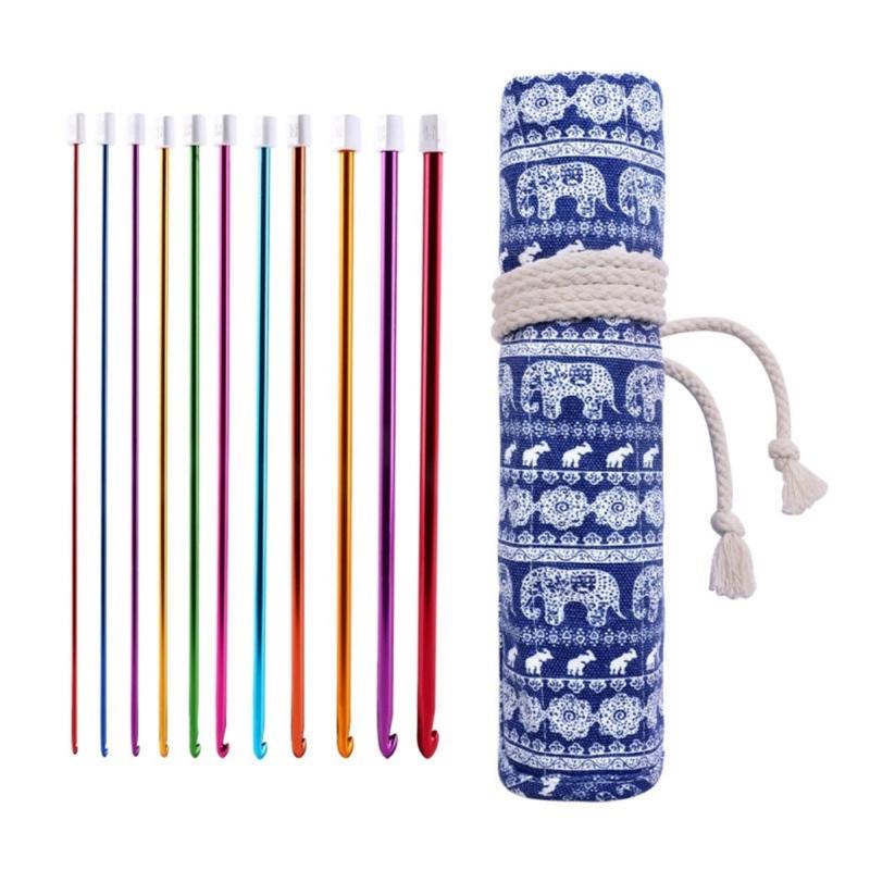 

11Pcs 27cm Long Afghan Crochet Hook Needle 2mm-8mm Colorful Aluminum Knitting Needle Ergonomic Grip For Sweater Blanket