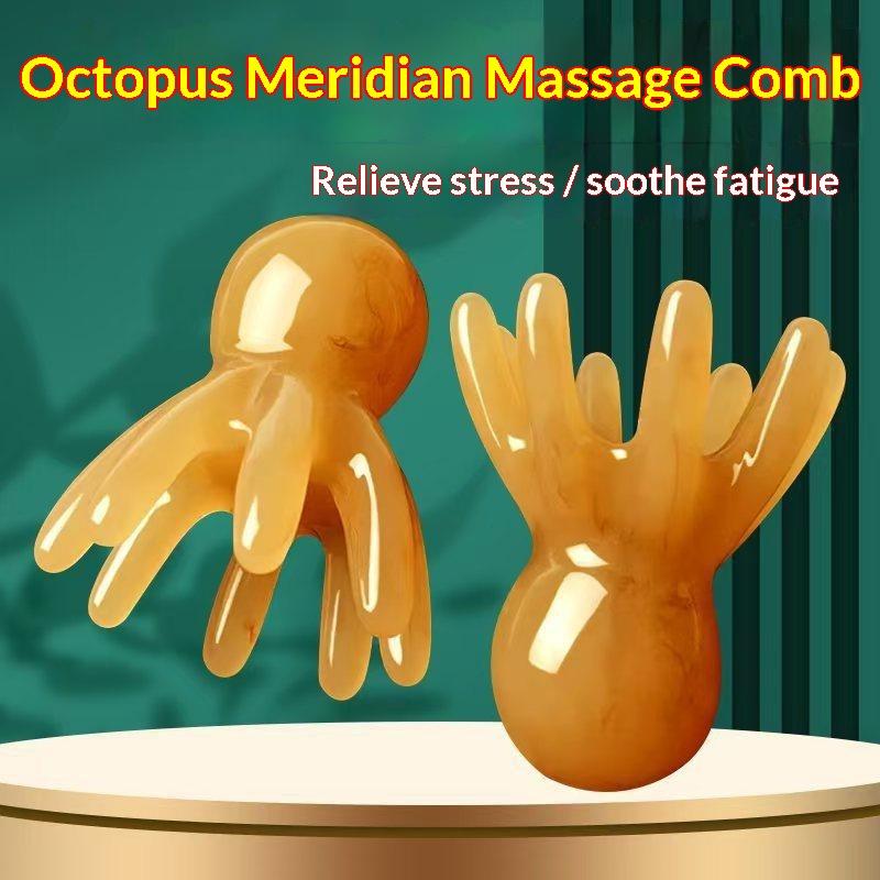 2Pcs Resin Octopus Massage Comb Head Meridian Scraping Scalp Massage Brush Acupuncture Spa Guasha Massage Comb Massager