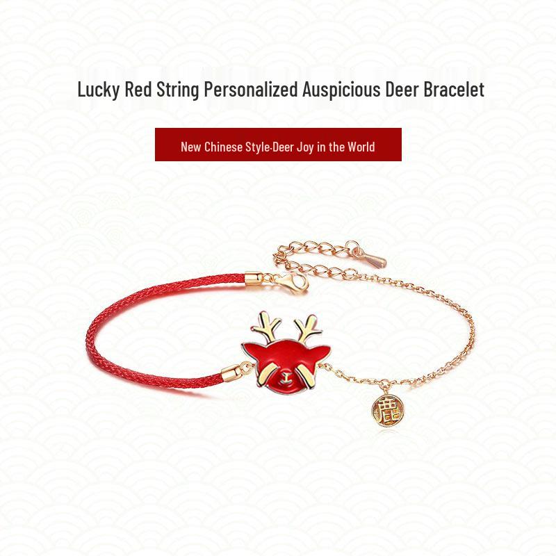Auspicious Deer Couple Bracelet: Lucky Red String Christmas & New Year Gift