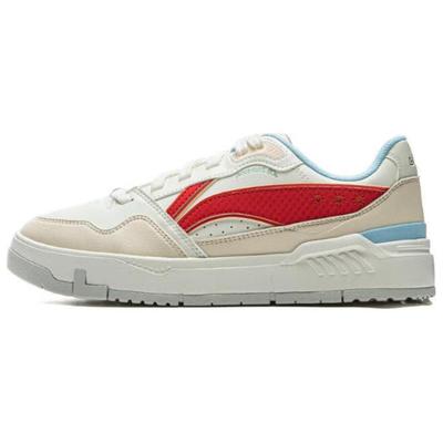 Li Ning Common 80s Slip Resistant Abrasion Resistant Low Top Skateboard Shoes Women's Beige Red Blue AGCV024-2