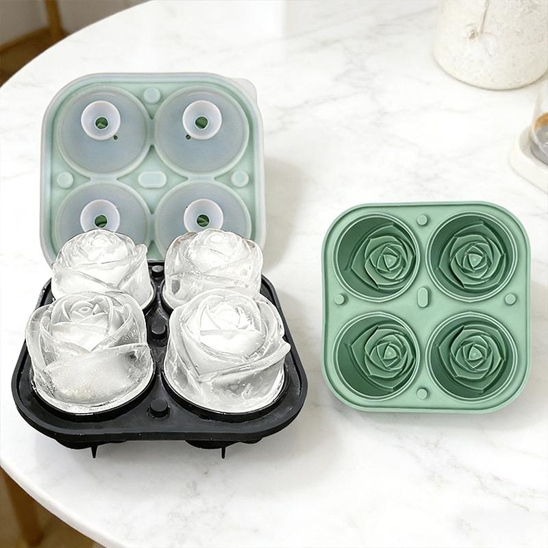4 Grids Rose Ice Mold Reusable Silicone Ice Box Ice Ball Mold For Summer Dessert Whiskey Drinks Home Bar Accessories