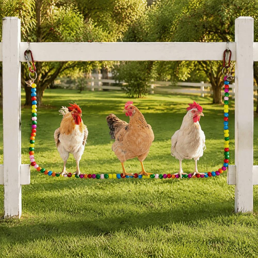 Metal Chain & Hooks Chicken Perch Stand Handmade Wood Chicken Swing Toy Cage Interior