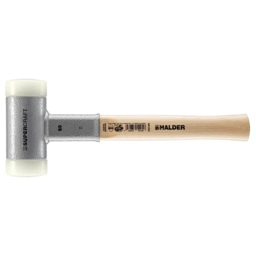 Rohmheld HALDER Shockless Recoilless Supercraft Hammer with Hickory Handle and White Nylon Shaft, 60mm Diameter, 3366.060