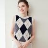 Lekasha 100% Pure Cashmere Diamond Intarsia Round Neck Vest - Autumn/Winter 12-Gauge