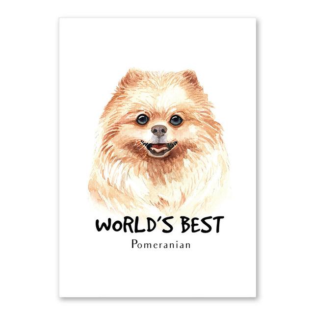Nordic Simple Cute Dog Basset Hound Rottweiler Pomeranian French Bulldog Text Mural Living Room Sofa Wall Decoration Frameless