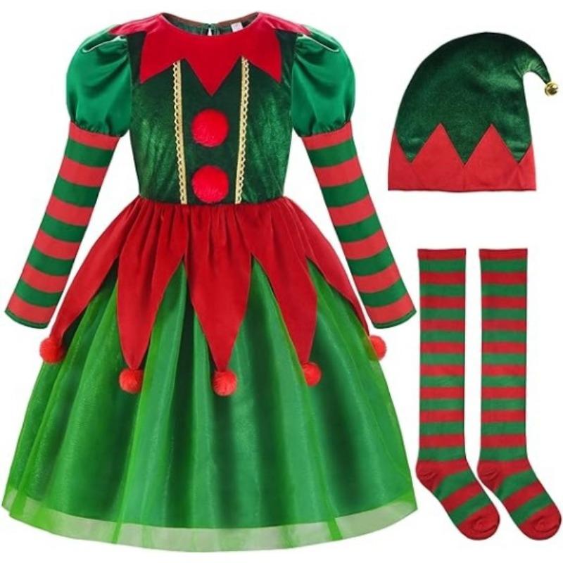 

Детская рождественская одежда с длинным рукавом, женские платья средней длины, мужской и женский косплей, взрослый зеленый эльф 160