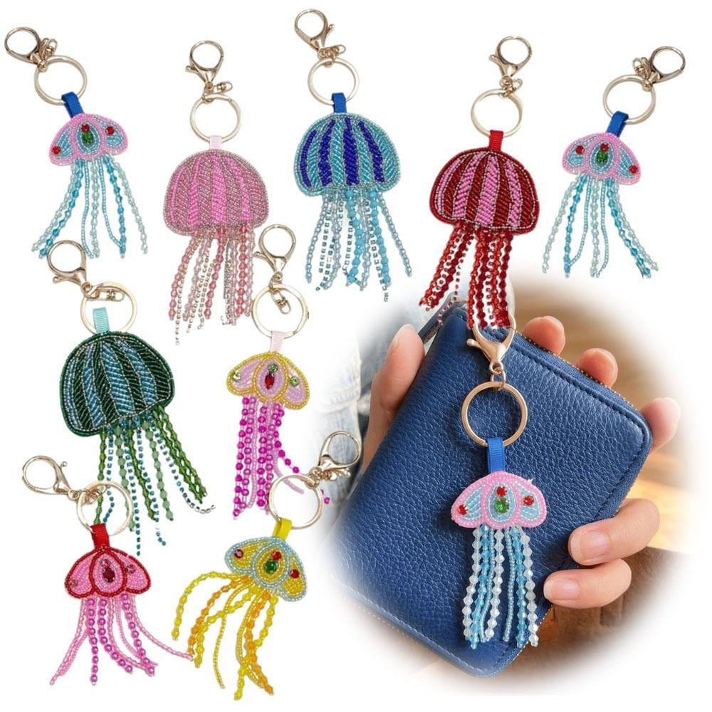 Handmade Jellyfish Patch Keychain Rhinestone Beads Bag Charm Handmade Keychain Holiday Gift