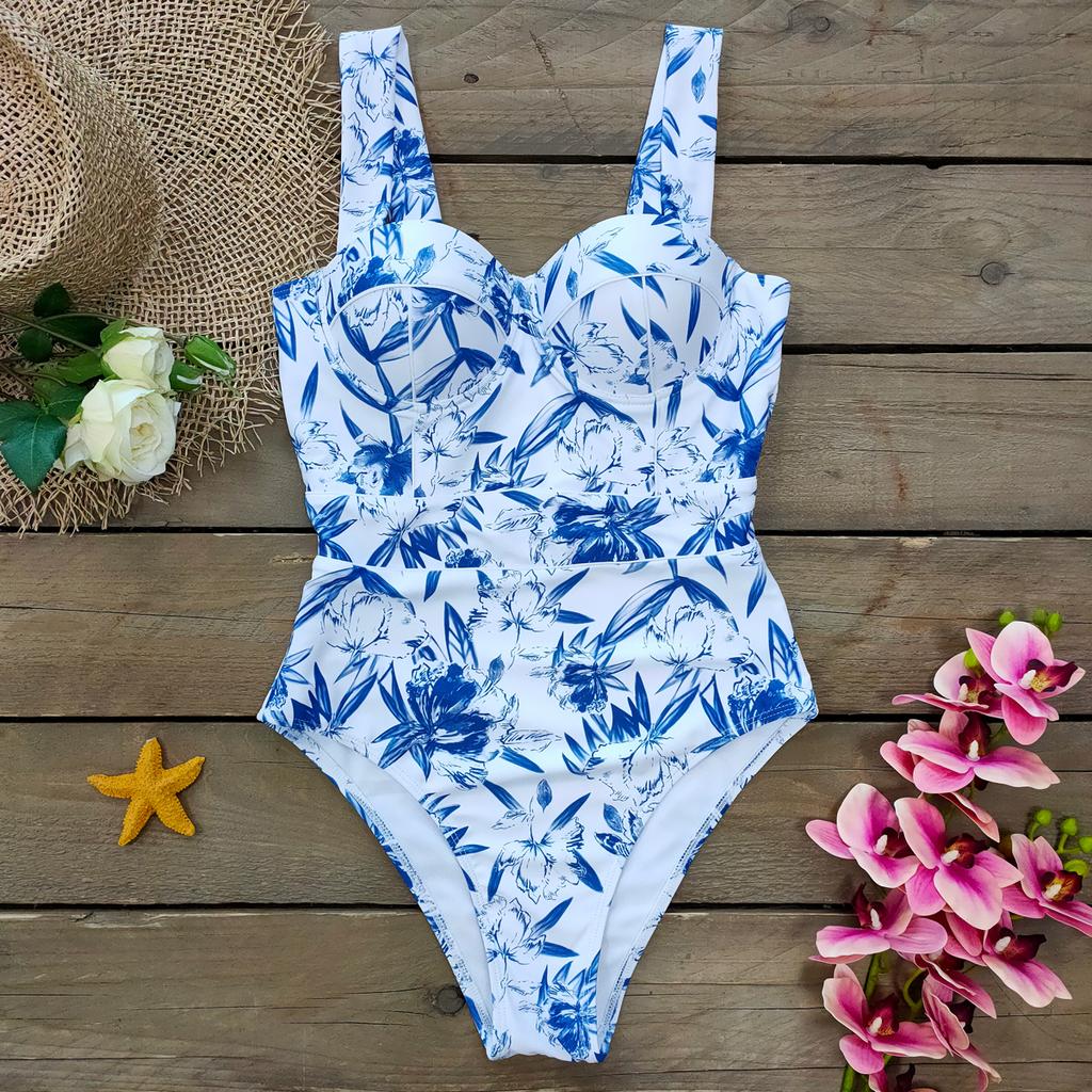 New Sexy One Piece Swimsuit Women Swimwear Cut Out Bathing Suit Summer Push Up Monokini Print Swim Suit  Beach Wear Female