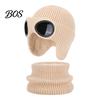 Kids Winter Gift for School Travel 1 Set Knit Hat Neck Warmer Kids, Earflap with Goggles, Windproof Riding Toddlers Fleece Lined Aviator Cap,