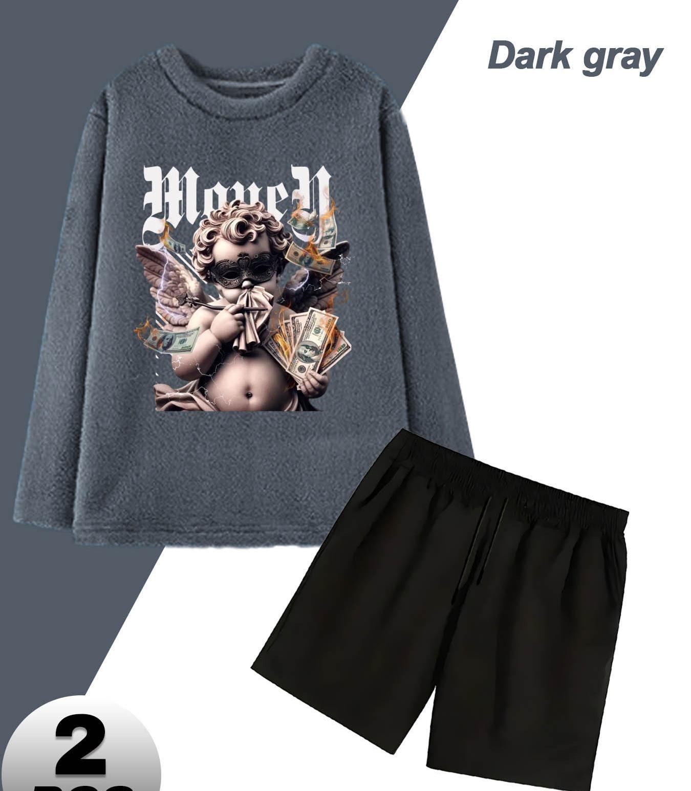 Фланелевый комплект из шорт и футболки для мужчин, легкий и мягкий, подходит для летних ночей и помещений с кондиционером XXL серый