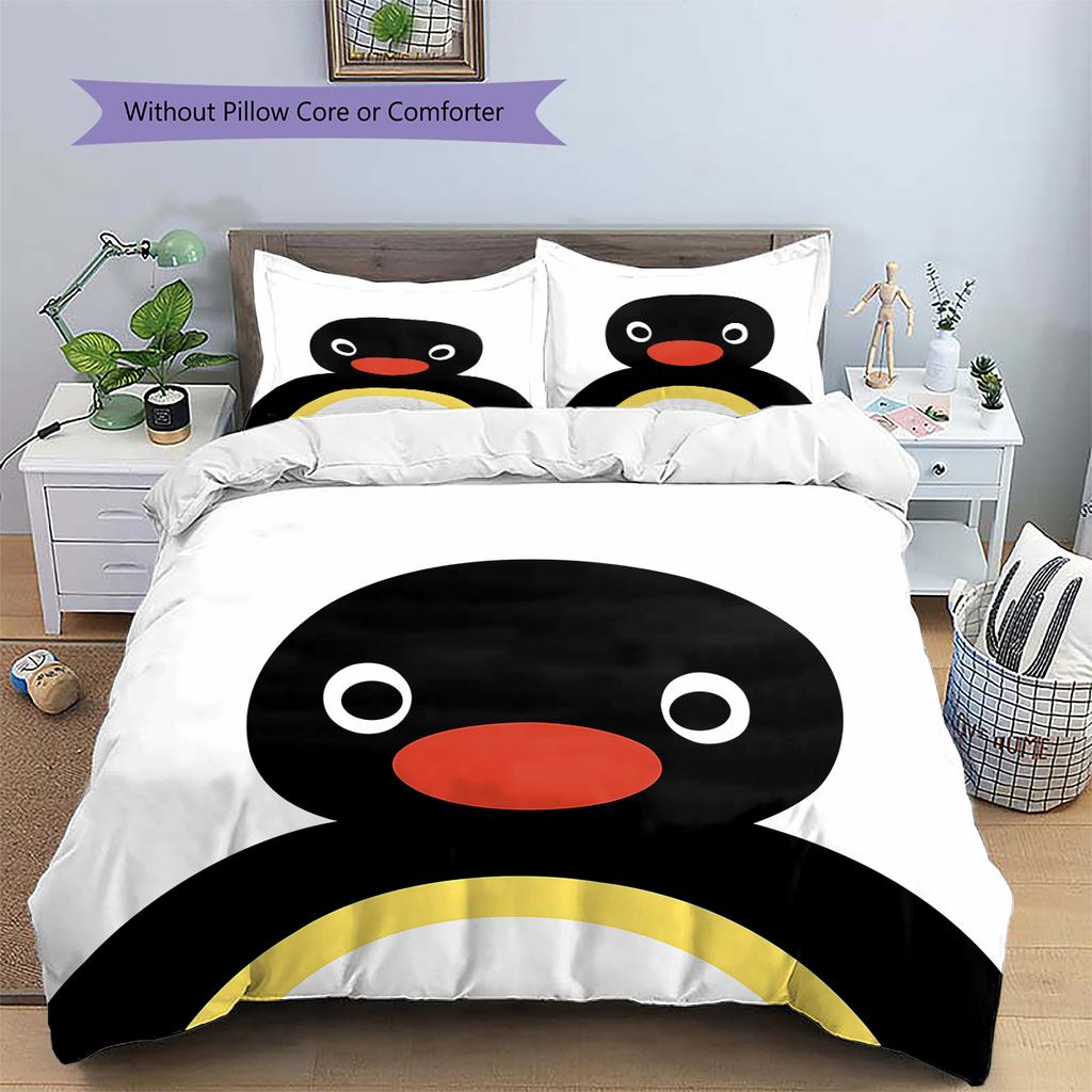 Biancheria da letto con motivo PINGU, Set piumone Copripiumone Federa Regalo di compleanno per la casa (1 * copripiumino + 2 * federa, senza nucleo)