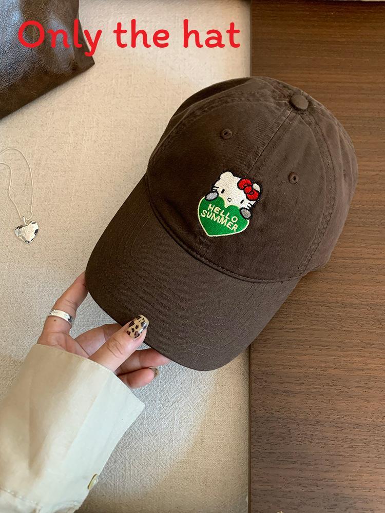 Kiity Cat Embroidered Cap With Wide Brim For Sunshade Summer Outdoor