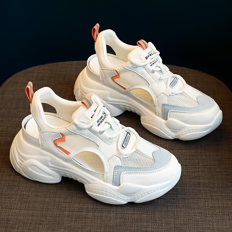 [Comfortable upper feet] Leather sports sandals women's bag head 2025 summer new versatile height increase mesh hollow