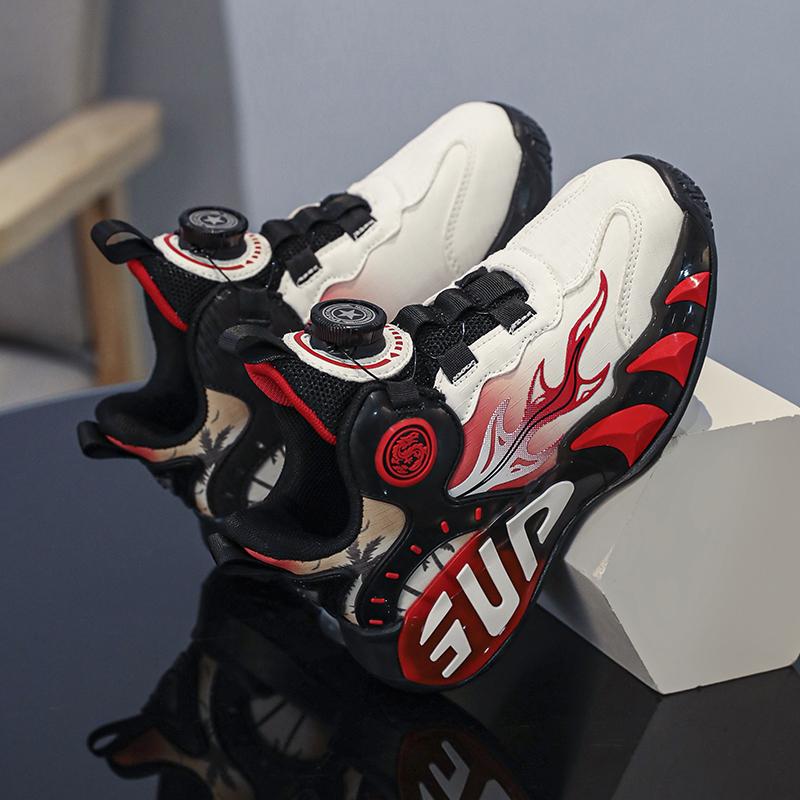 28-40 Children's Large Size Anti Slip Wear-resistant Convenient and Fashionable High Top Basketball Shoes Sports Shoes, White Shoes