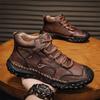 Spring/ AutumnMen's High-top Casual Sneakers Handmade Leather Shoes Plus Size 39-48