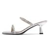 Silver high heels women's thick heel with full diamond slippers women's summer outer wear medium high heel sandals women's 2025 new models