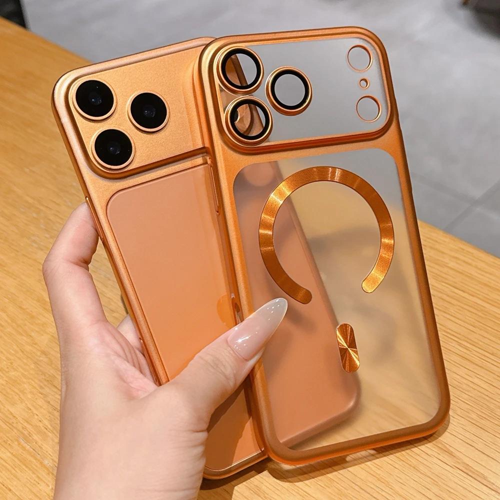 Luxury Matte Plating For Magsafe Case For iPhone 17 Pro Max 17 Air Hard Shockproof Funda Lens Protector Film Translucent Cover
