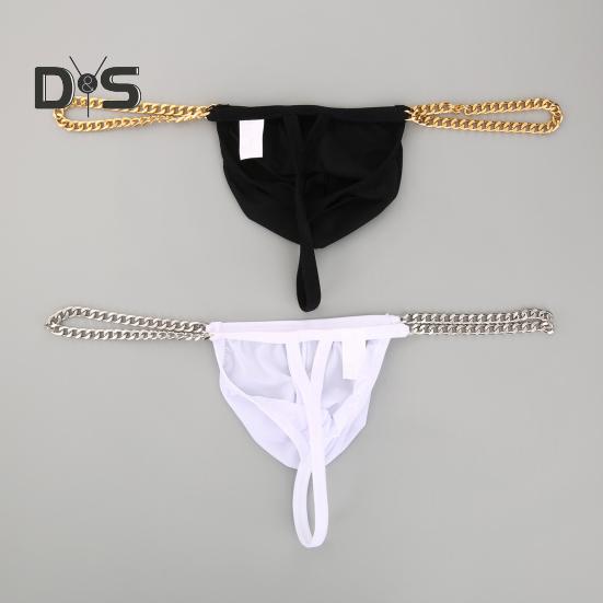 Men Thong Ice Silk Underwear Sexy G-Strings Metal Chains Hollow Out Comfortable Briefs Slim Fit High Elasticity Panties
