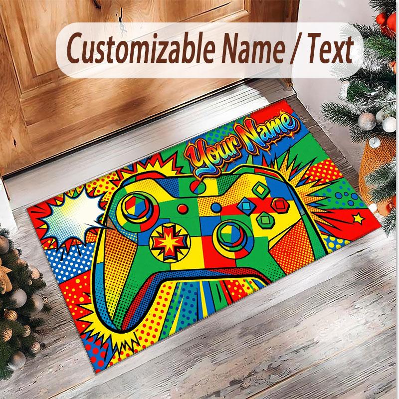 Game Controller Theme Soft Crystal Velvet Rug Custom Name & Text Print Non Slip Floor Rug for Bedroom Living Room
