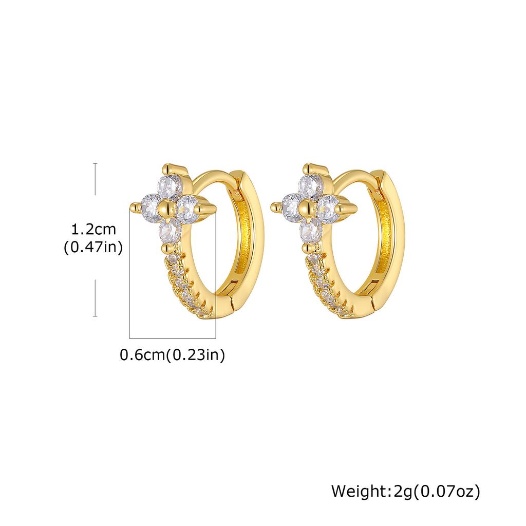 Wind Copper Slightly Inlaid Zircon Bow Flower Earrings Gold Women's Daily Versatile Earrings EBD-480