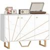 Living Room Sideboard, 2 Three-Door Cupboards, Adjustable Shelf, Metal Legs, White Marble Effect