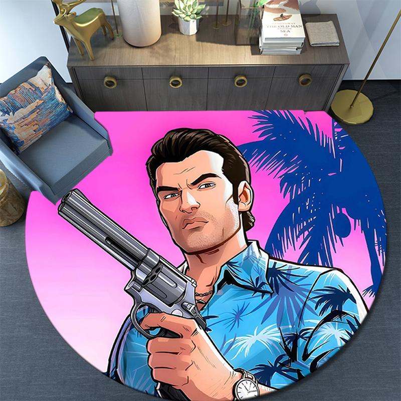 Grand Theft Auto,Round Area Rug,Carpet Rug for Living Room Bedroom Sofa Playroom Decor,Non-slip Floor Mat