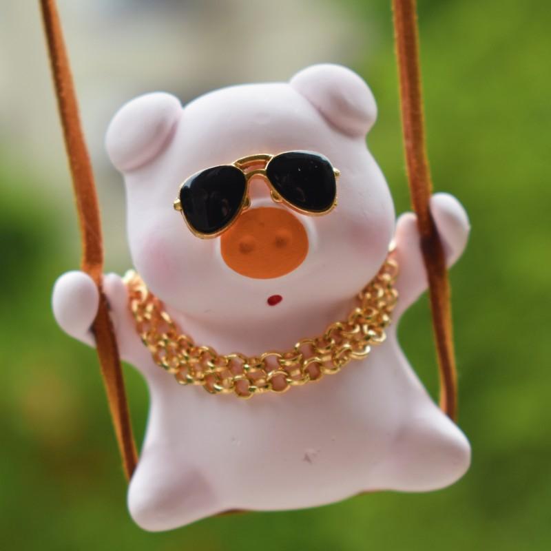 1 PC Cute Pink Swing Pig Car Accessories Auto Rearview Mirror Pendants Anime Car Interior Decoration Birthday Gift for Friends