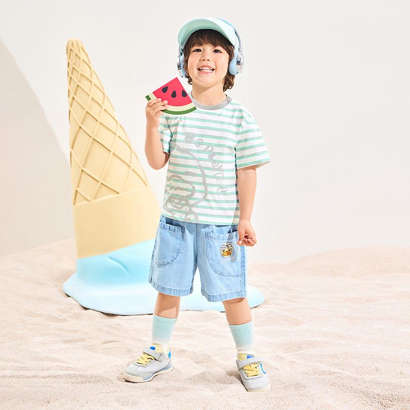B. Duck yellow duck children's clothing striped print for boys and girls summer new casual versatile short sleeved top