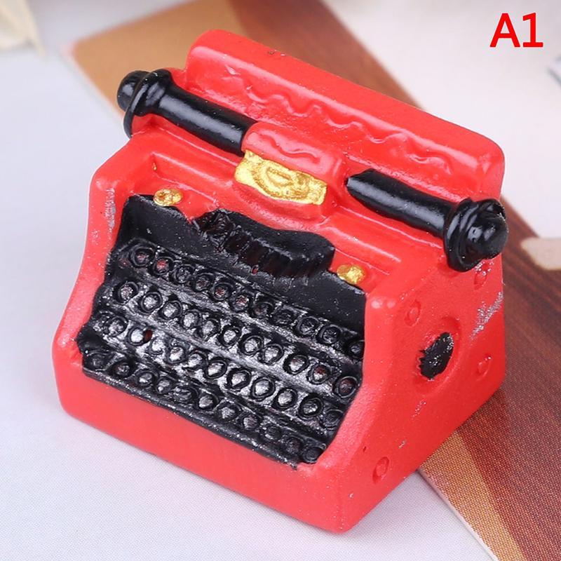 1:12 Miniature Vintage Typewriter Telephone Metal Model for Study Work Living Room Dollhouse Furniture Toys Doll House Decor