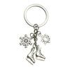 Antique Silver Snowflake Roller Skate Pendant Keychain - Christmas Gift Bag Charm