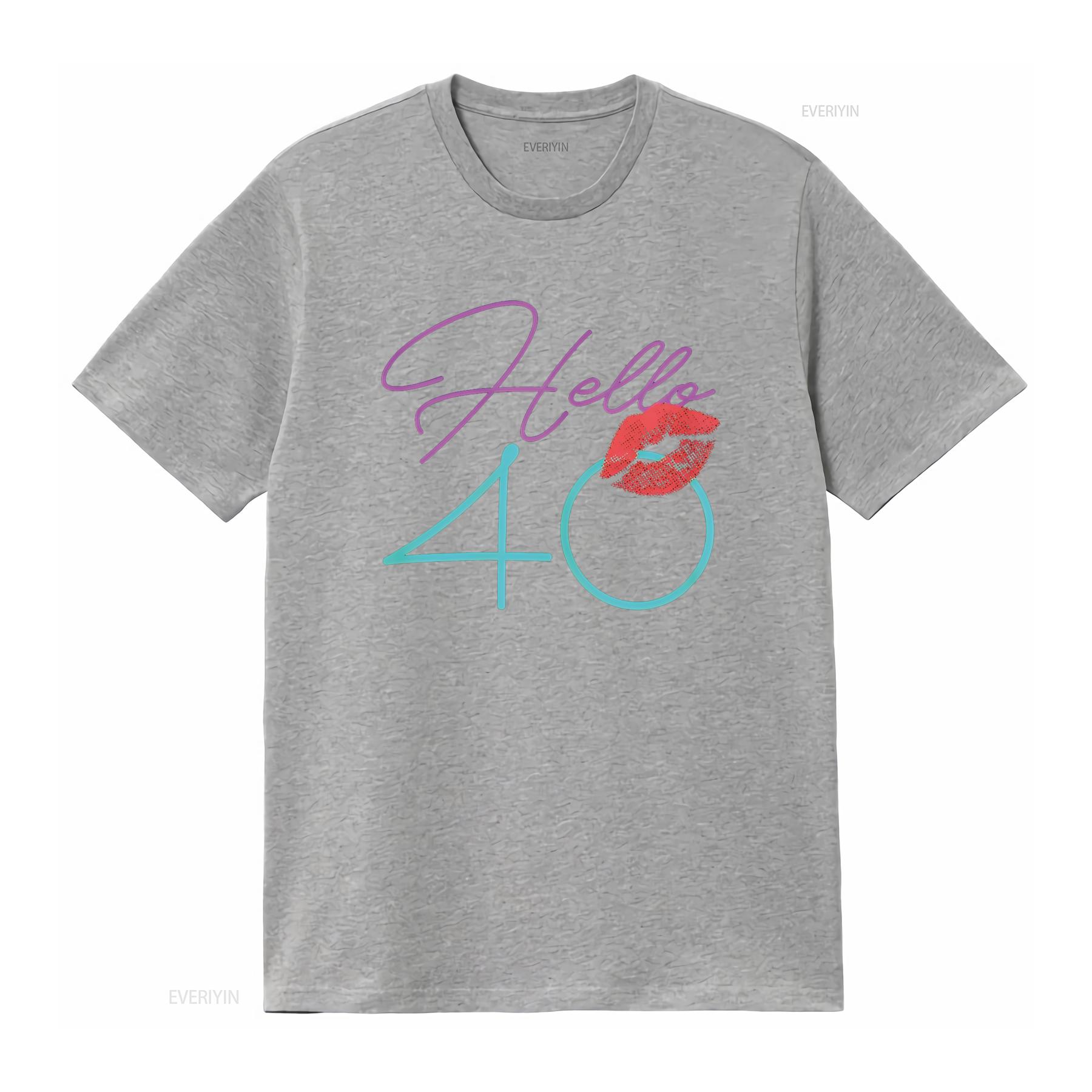 

40th Birthday Hello 40 Kiss Funny Purple Bday Women T Shirt vintage Washed Slightly Stretched Breathable Casual S