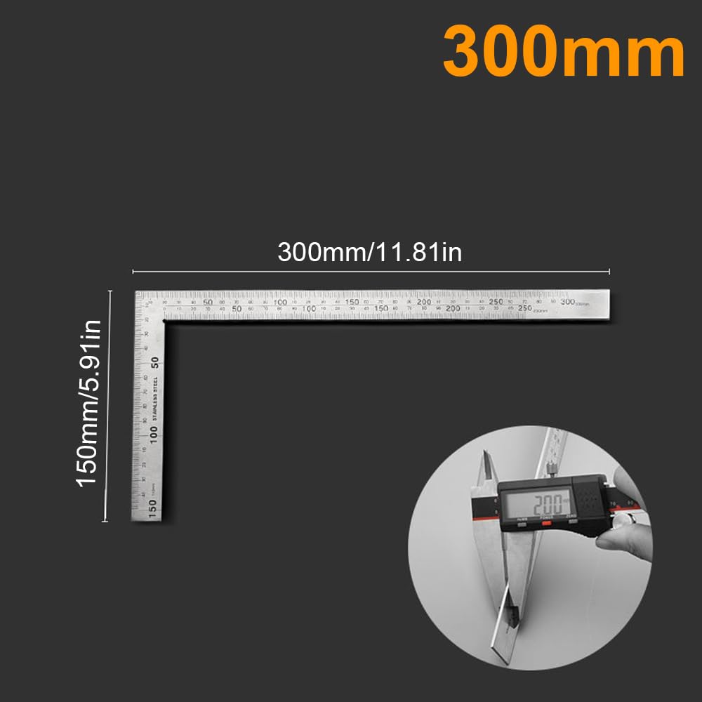 Smgda 30cm 90 Degree Stainless Steel Curved Ruler, L-Shaped Ruler for Angle Measurement, Ideal for Woodworking, Cutting, Drafting, and DIY