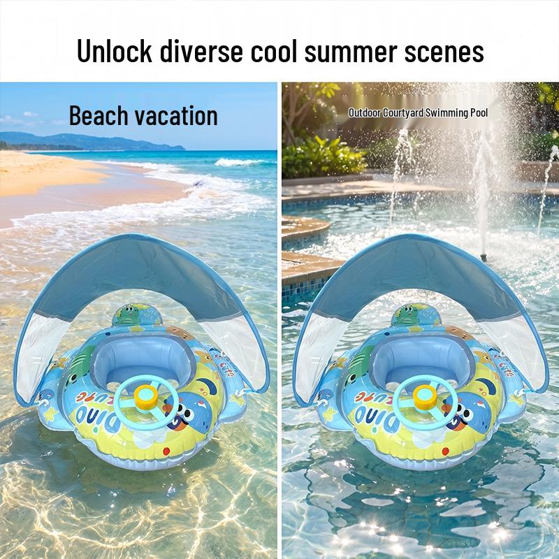 Summer Pink Heart Rabbit Sunshade Kids' Swim Ring - Anti-rollover Inflatable Seat
