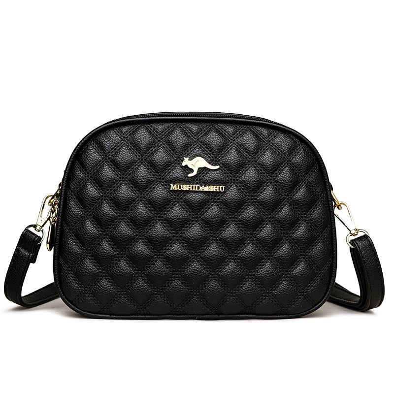 

Женская сумка с принтом кожи кенгуру 2025 Новое поступление Многослойная маленькая круглая сумка Повседневная сумка через плечо из кожи первого слоя Кроссбоди Embroidery thread Black